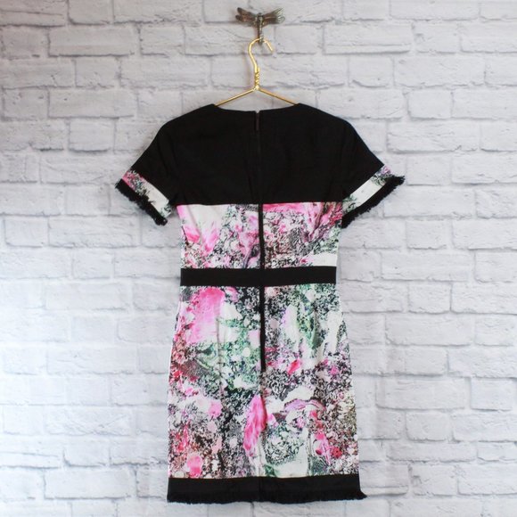 NWT! French Connection Black Mineral Pool Print Fringe Hem Mini Dress Size M - Picture 7 of 8